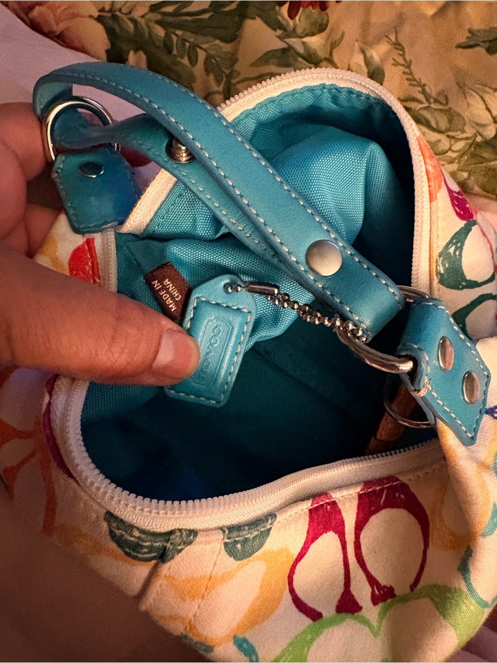 Coach Multicolor Signature Canvas mini Bag with Blue Strap and Tan Trim - Picture 5 of 5